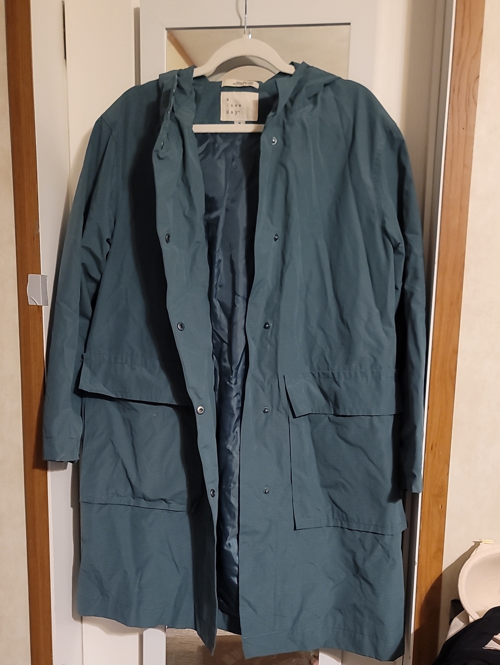 a new day Teal Hooded Long Raincoat
